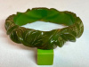 BB256 translucent green leaf carved bakelite bangle